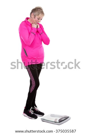 caucasian middle aged woman on white background