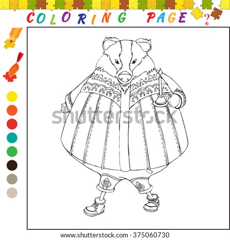 Coloring book with animal theme. Black and white outline illustration for coloring. Visual game for kids and preschool children. Funny image for coloring, drawing