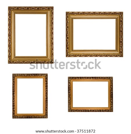 Collage of carved vertical and horizontal golden wooden frames, isolated over white. Full-size images are in my portfolio
