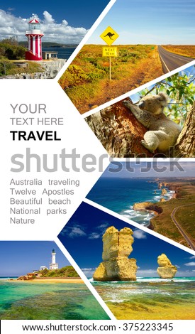 Photo collage Australia. Great Ocean Road and 12 Apostles. Travel concept Royalty-Free Stock Photo #375223345