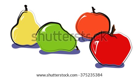 ?olorful pears and apples on a white background