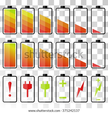 Battery icon set. Isolated vector illustration