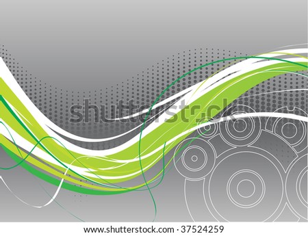 abstract wave line background with halftone retro circle