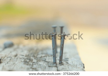Old nails on wood.
