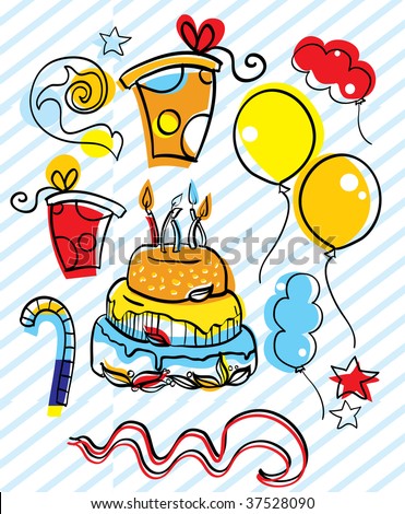 Whimsical set of birthday-themed vector doodles