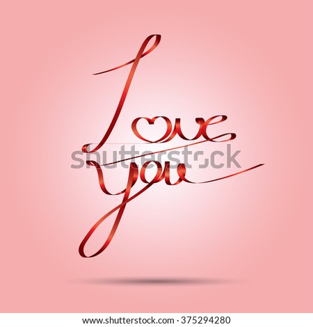 Love you ribbon font letter sweet romantic vector