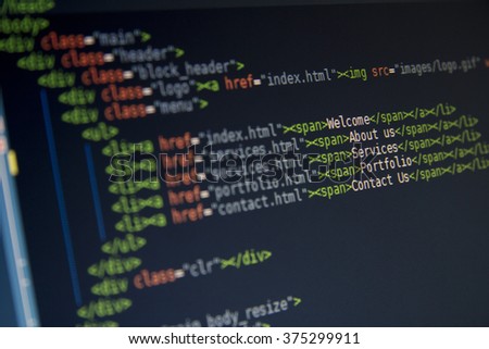 Green computer HTML code in code editor for website development, with SEO concepts for better SERP. search engine optimization for better rankings with PHP, JavaScript and CSS 