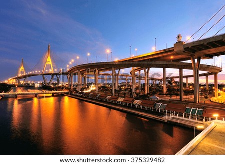 Bhumibol, aka Industrial Ring road, bridge before dusk in Bangkok, Thailand
