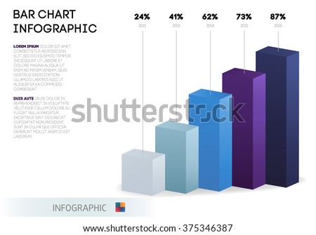 Bar chart infographic template. Abstract 3D digital business Infographic. Can be used for workflow process, business pyramid, banner, diagram, number options, work plan, web design. Isolated vector 