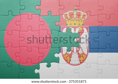 puzzle with the national flag of bangladesh and serbia . concept