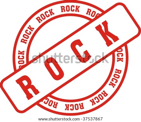 red stamp with the word rock