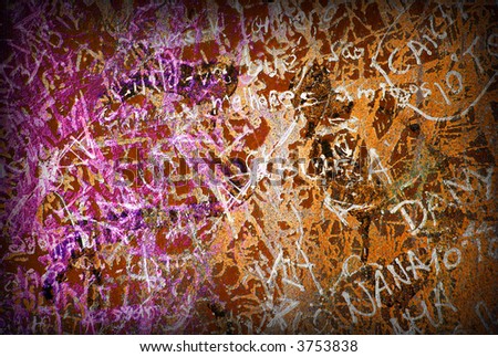 Colorful grunge background with graffiti and writings and a slight vignette. Royalty-Free Stock Photo #3753838