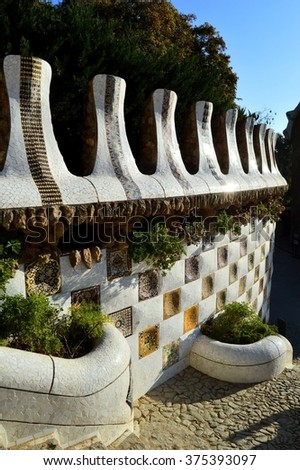 A detail of the Gaudi work at park Guell in Barcelona.