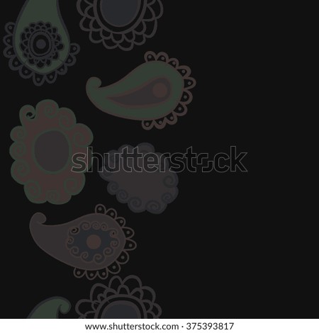 Stylized pattern, doodles, ellipses,objects,ellipses, waves, seamless,spiral, bagel, vertical,oriental, copy space. Hand drawn.