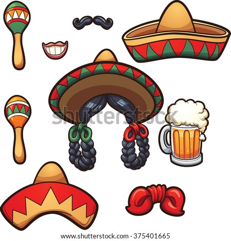 Mexican party props. Vector clip art illustration with simple gradients. Each on a separate layer.