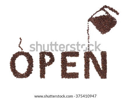 Open Sign Made of Coffee Beans