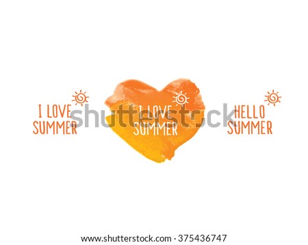 Symbol of summer. Orange watercolor hearts. Doodles, sketch for your design. Vector.
