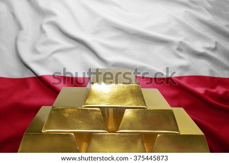 shining golden bullions on the polish flag background