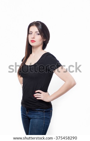 Nice girl in jeans on a white background