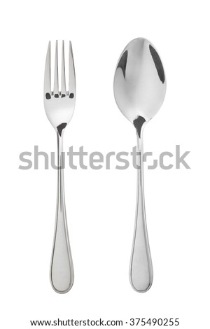 fork and spoon isolated on white background Royalty-Free Stock Photo #375490255