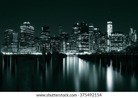 Manhattan view at night, New York City, USA