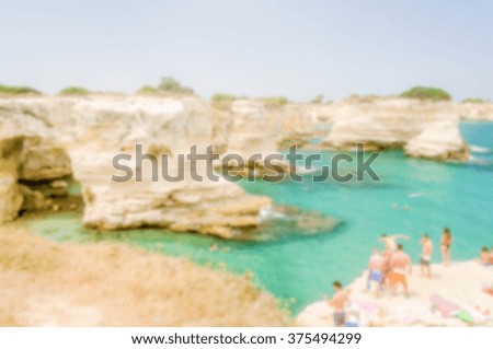Defocused background with scenic rocky cliffs in Salento, Italy. Intentionally blurred post production for bokeh effect