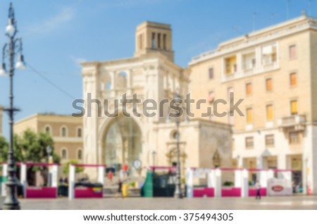 Defocused background of Sant'Oronzo square in Lecce, Salento, Italy. Intentionally blurred post production for bokeh effect