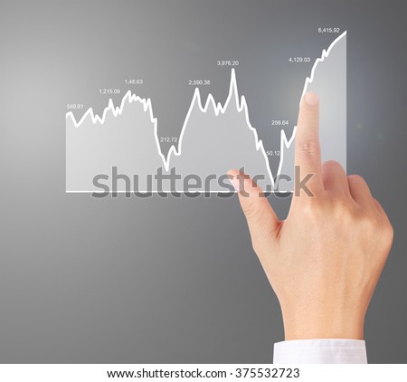 nvestment concept with financial chart symbols coming from a hand 