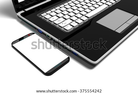 laptop, mobile phone - isolated on white with clipping path