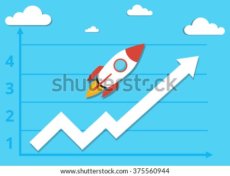 Rocket is flying up on chart. Symbol of business growth.