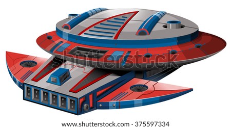 Round spaceship on white background illustration