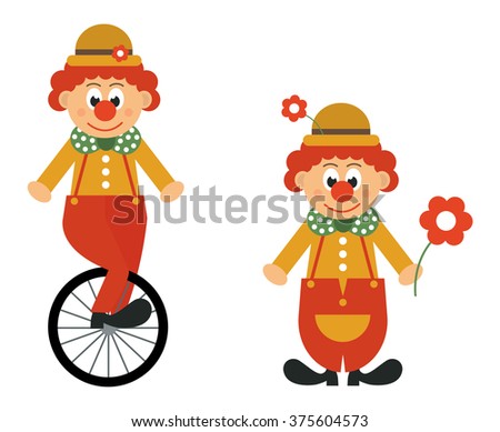 bike and clown and clown with flower