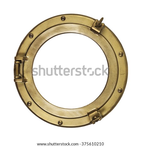 Porthole isolated with clipping path. Vintage brass porthole isolated with clipping path on white background Royalty-Free Stock Photo #375610210