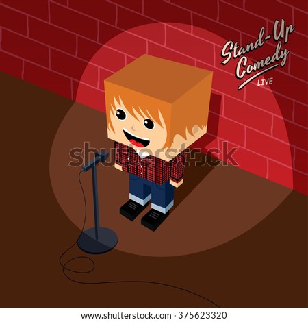 male stand up comedian - isometric block cartoon