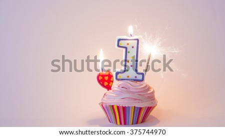 Happy First Birthday Cupcake 1 Today Royalty-Free Stock Photo #375744970