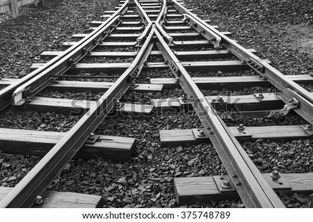 Two railway tracks merge Royalty-Free Stock Photo #375748789