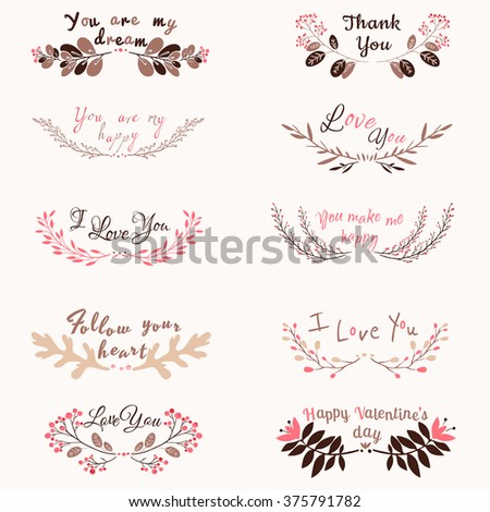 Hand drawn lovely romantic floral elements collection. Special your day, wedding, birthday, Valentine's day. Vector illustration.