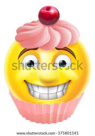 A cartoon pink cupcake cake emoji emoticon smiley face character