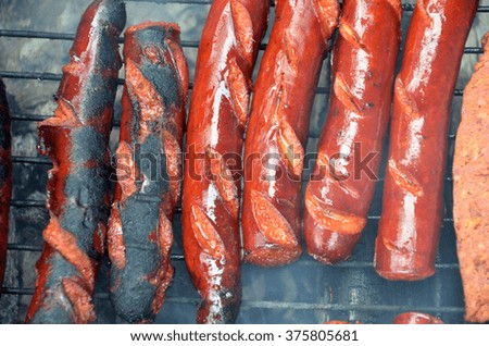 Picture of a Grilling sausages on barbecue grill