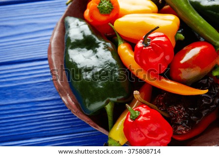 Mexican hot chili peppers colorful mix habanero poblano serrano jalapeno sweet