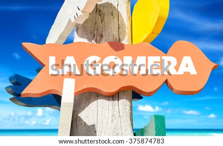 La Gomera welcome sign with beach