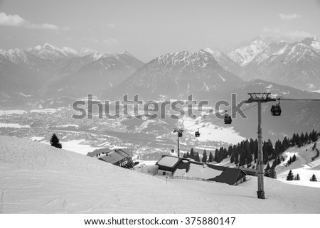 View of a cable car on top of a mountain in Austria.