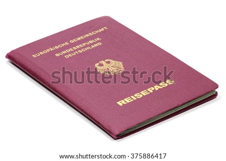 German passport isolated on white background (translation: European Union / Federal Republic of Germany / Passport)