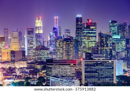 Singapore Financial District skyline at night. Royalty-Free Stock Photo #375913882