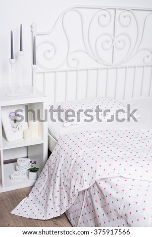 linens on forged bed. Beautiful interior of a child's room