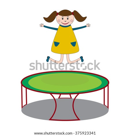 Girl is jumping on trampoline and having a good time on children play area