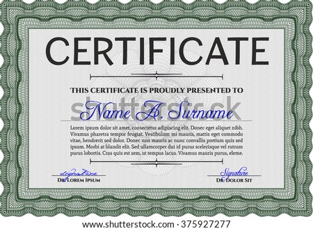 Certificate or diploma template. Customizable, Easy to edit and change colors. Cordial design. Easy to print. Green color.