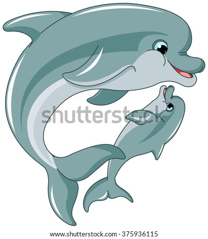 Swimming Dolphins on white background 