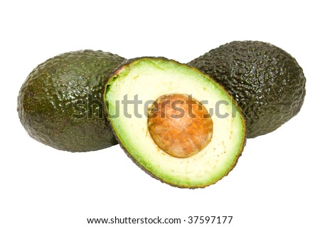 Beautiful, ripe avocados on a white background.