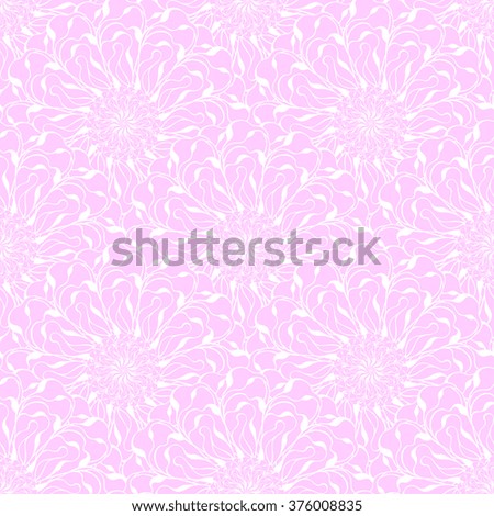 Seamless creative hand-drawn pattern of stylized flowers in white and light pink colors. Vector illustration.